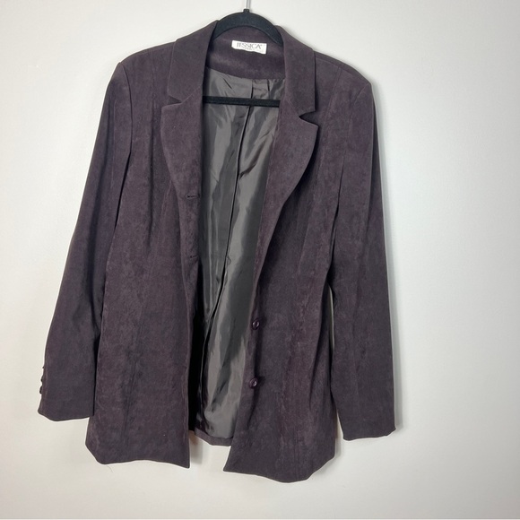 Jessica Purple Brown Longer Blazer Button Up Tailored Suit Jacket women Size 8P - Picture 8 of 12